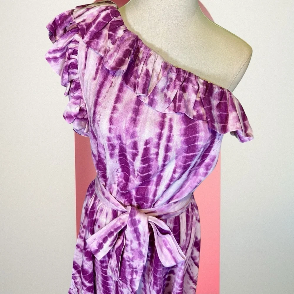 NWT LINI ‘Remi’ Ruffled Tie Dye Mini Dress in “Lavender & White” Size Small - Picture 4 of 15